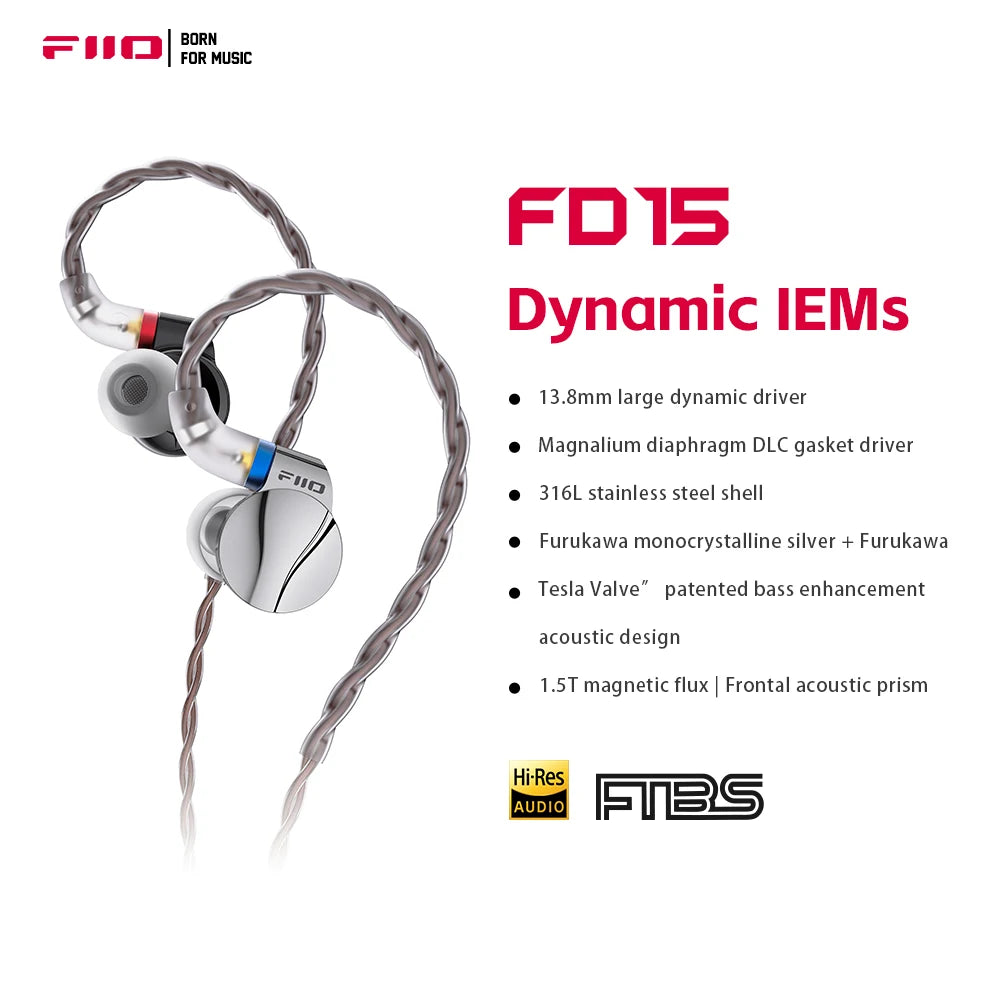 FiiO FD15 13.8mm Magnalium DLC HiFi Dynamic Driver IEMS