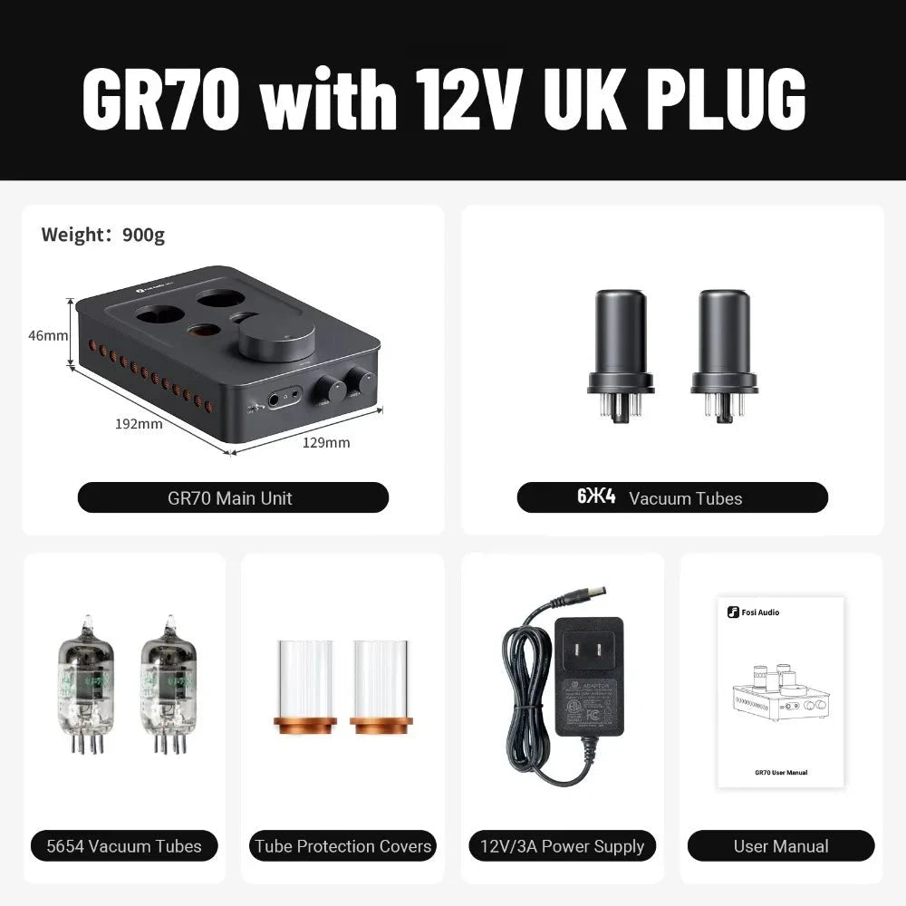 Fosi Audio GR70 Tube Preamp & Headphone Amplifier Fosi Audio GR70 12V UK