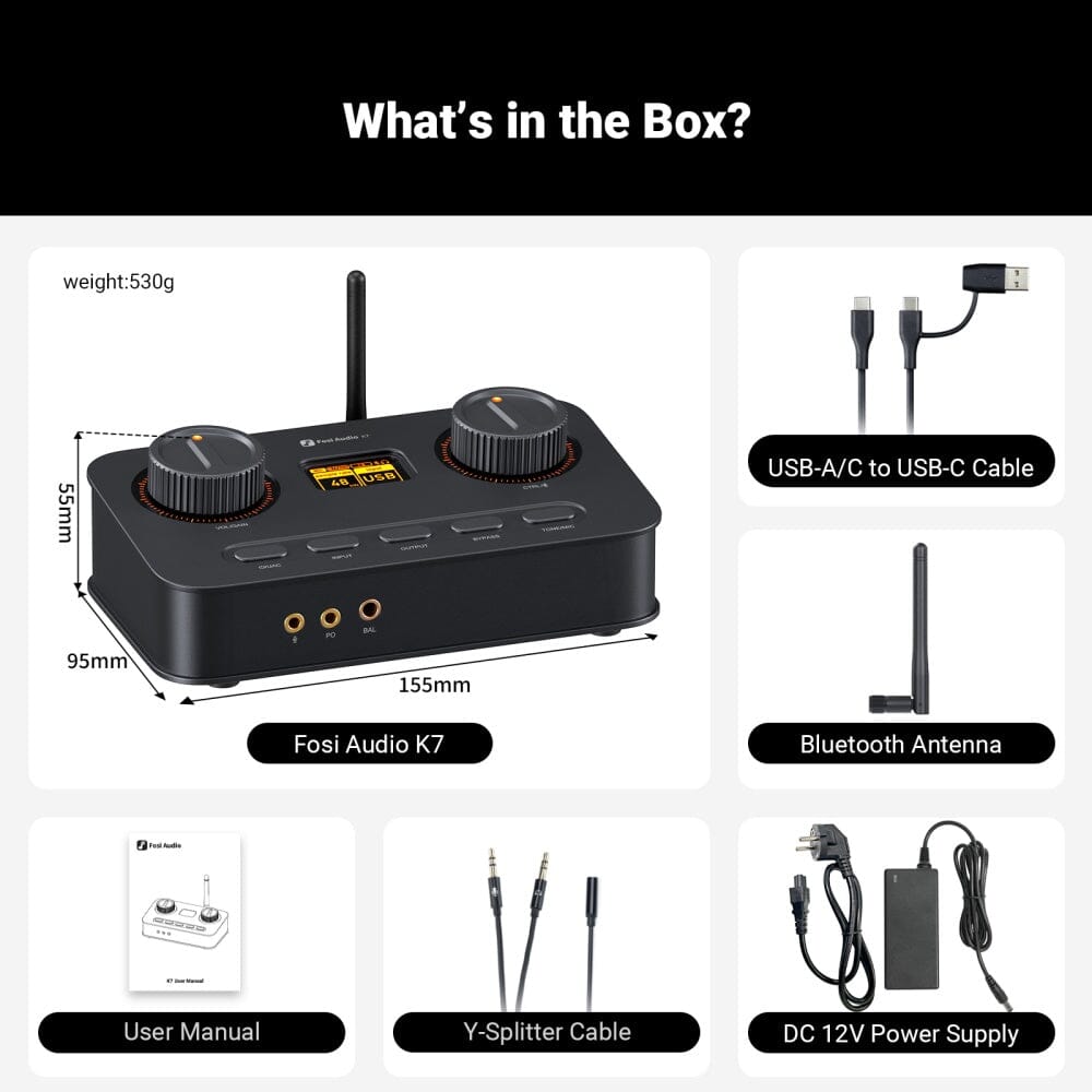 Fosi Audio K7 HiFi DAC & Headphone Amplifier HiFiGo K7- EU Plug