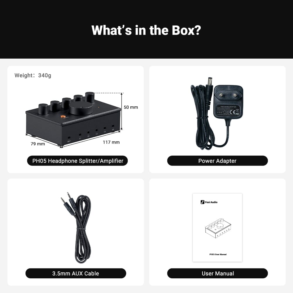 Fosi Audio PH05 5 Channel Desktop Headphone Splitter/Amplifier HiFiGo