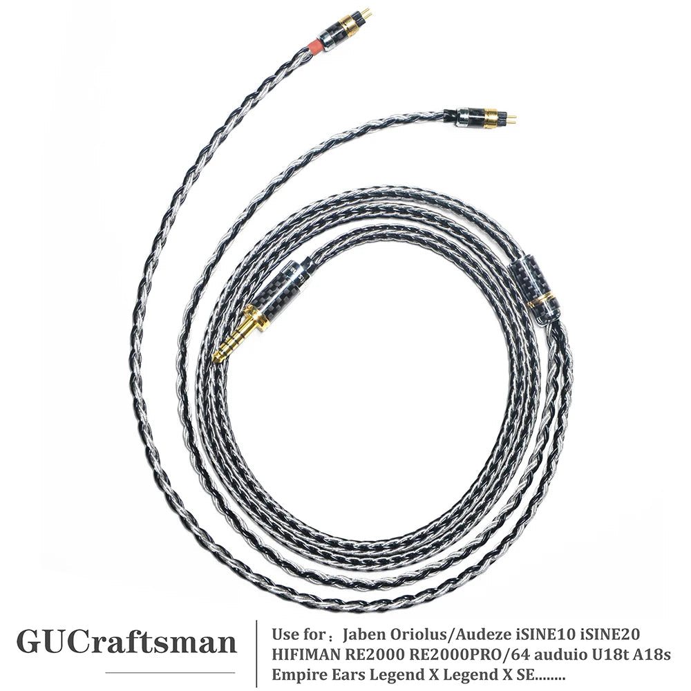 GUCraftsman 0.78mm 2Pin 16 Strands 7N Single Crystal Copper/Silver Mixed Earphone Cable - MMCX Connector HiFiGo 2.5mm Balance Plug