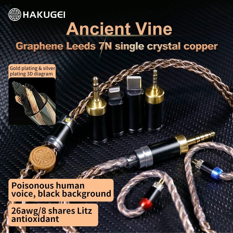 HAKUGEI Ancient Vine Graphene. Lizt 7N Single Crystal Copper Earphone Cable HiFiGo 2.5mm - MMCX