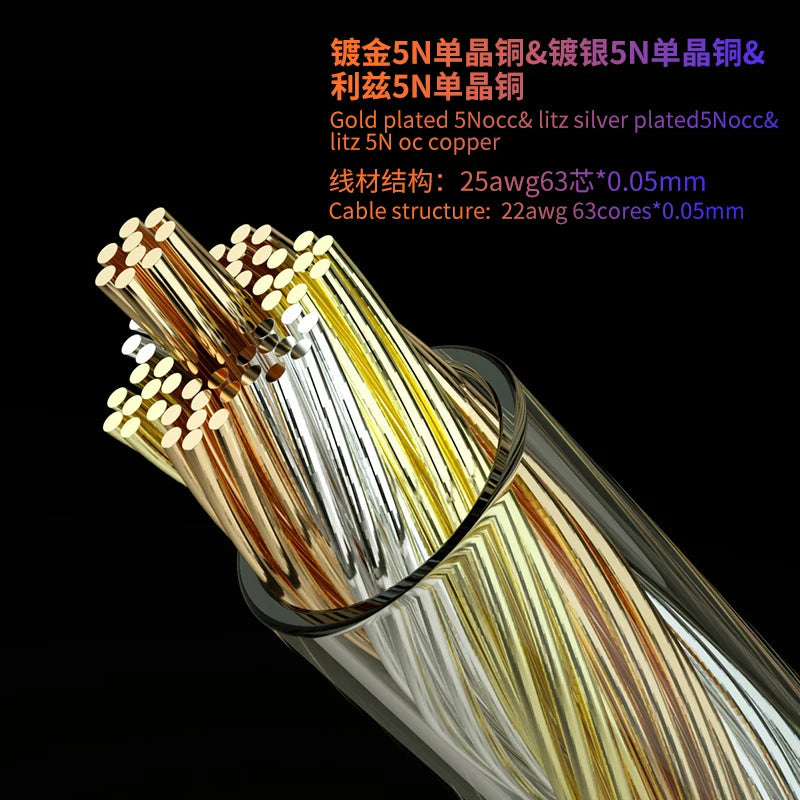 HAKUGEI Golden Rope 5N OCC Litz & Gold & Silver Plated Copper Earphone Cable HiFiGo