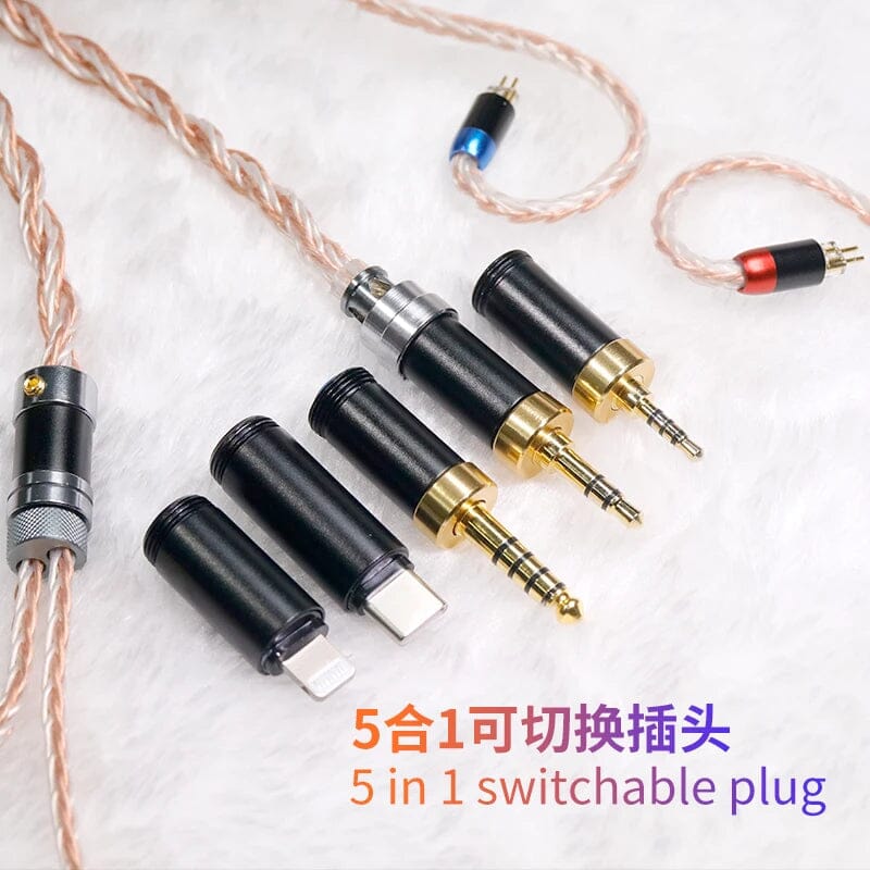 HAKUGEI Straw God Litz OFC & Silver Plated Mixed Braided Earphone Cable HiFiGo 2.5mm+3.5mm+4.4mm+Type-C+Lightning-2pin