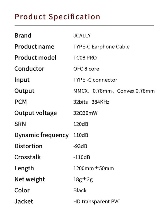 JCALLY TC08 Pro TYPE-C Earphone Upgrade Cable HiFiGo 