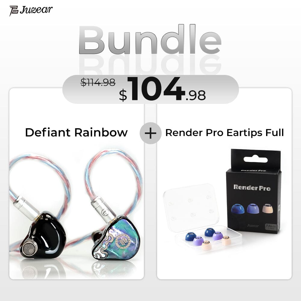JUZEAR IEM Upgrade Bundle with Render Pro Eartips HiFiGo Defiant Rainbow+ Render Pro Eartips Full