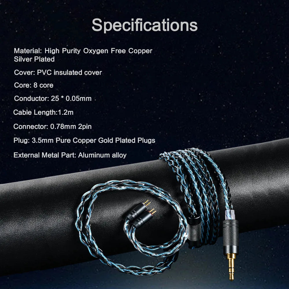 Kinera Celest Lara 8 core Oxygen-Free Copper Silver-Plated Earphone Upgrade Cable HiFiGo