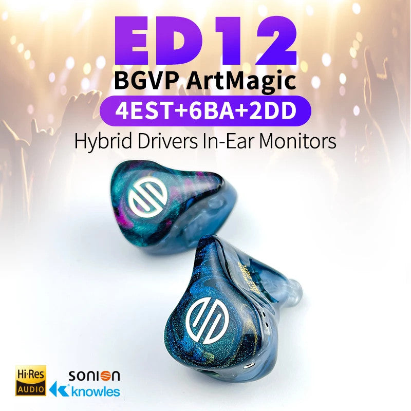 BGVP ArtMagic ED12 4EST+4BA+4DD Hybrid Drivers Hifi Music In-Ear Monitor HiFiGo