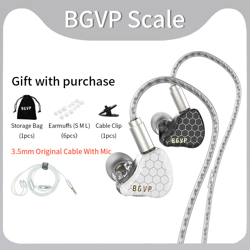 BGVP Scale Dual Dynamic Circle In-Ear Monitors HiFiGo Mic Black+White