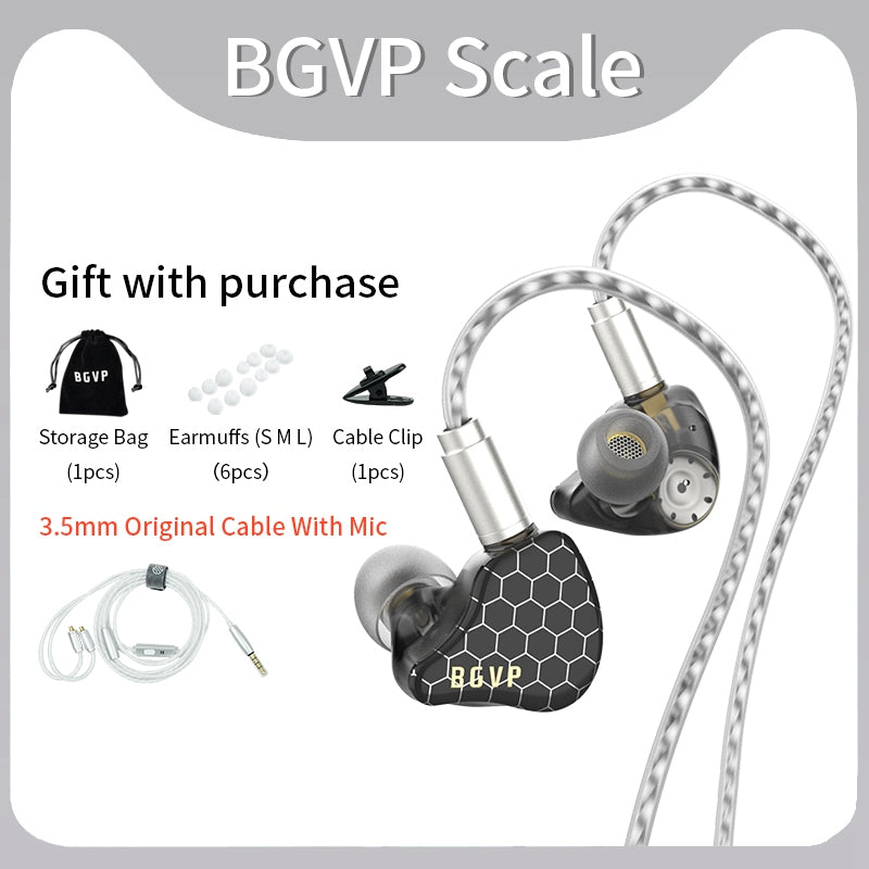 BGVP Scale Pro 1DD + 1BA Hybrid Driver In-Ear Monitors HiFiGo Mic Black