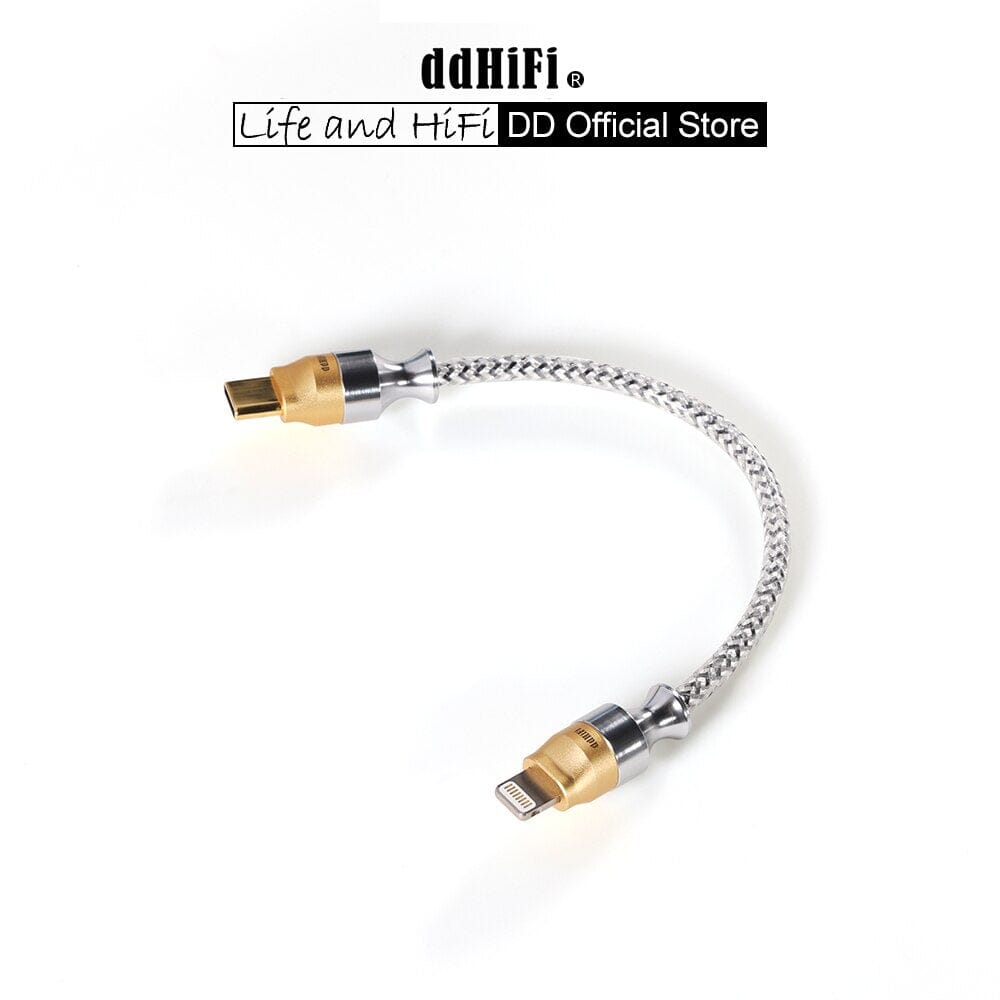 DD ddHiFi MFi07S Nyx Series Silver Shielded Lightning To USB-C HiFi OTG Cable (10cm/ 50cm) HiFiGo