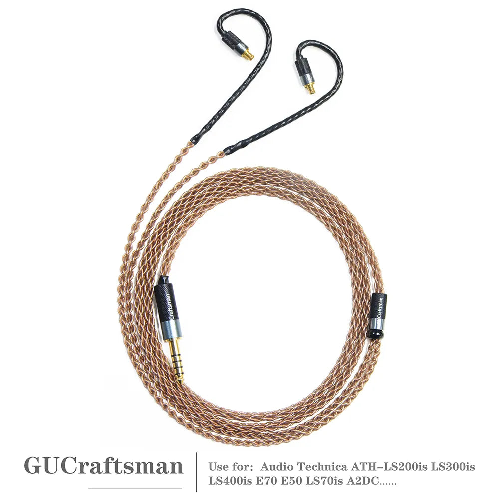 GUCraftsman 6N Single Crystal Copper Earphone Cable For Audio Techni ATH-LS200is LS300is LS400is E70 E50 LS70is A2DC HiFiGo
