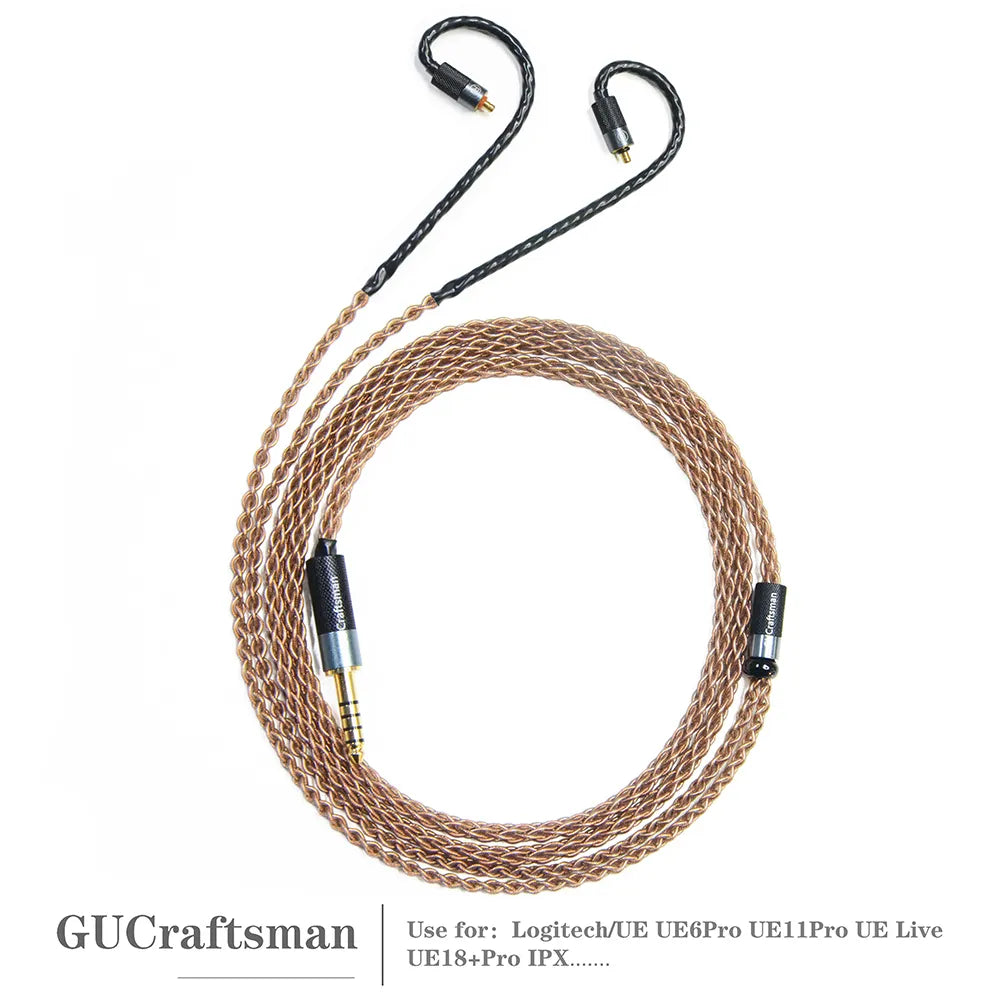 GUCraftsman 6N Single Crystal Copper Earphone Cables For Logitech/UE UE6Pro UE11Pro UE Live UE18+Pro IPX HiFiGo