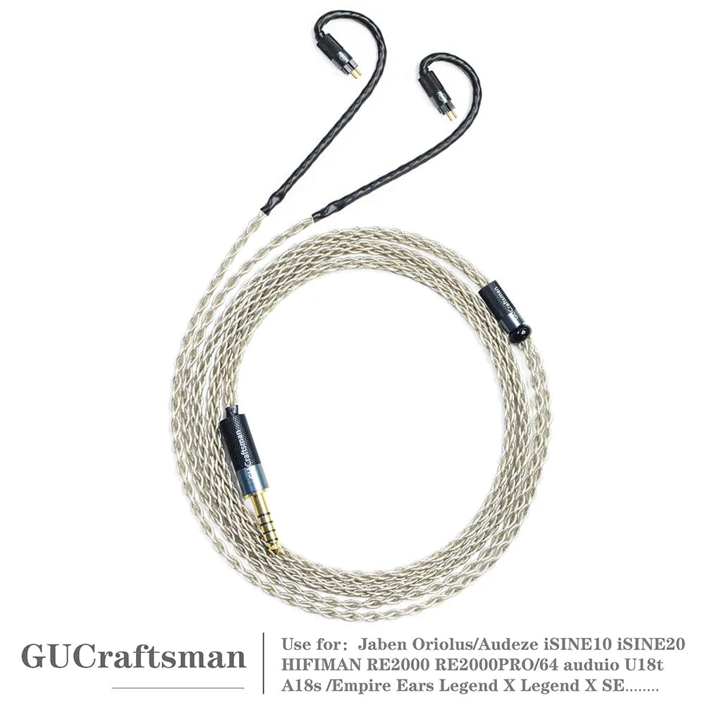 GUCraftsman 6N Single Crystal Silver 0.78mm Earphone Cables For A12t/U12 A18 TIA Oriolus RE2000PRO iSINE20 HiFiGo