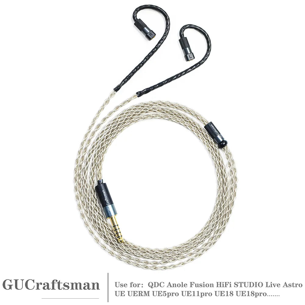GUCraftsman 6N Single Crystal Silver Earphone Cables For QDC Anole VX v3 V6 UERM UE5pro UE18pro HiFiGo