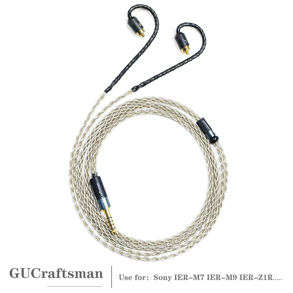 GUCraftsman 6N Single Crystal Silver Earphone Cables For Sony IER-M7 IER-M9 IER-Z1R HiFiGo
