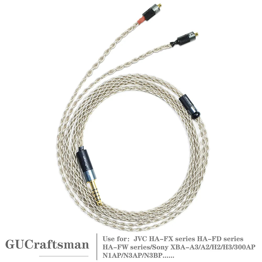 GUCraftsman 6N Single Crystal Silver Earphone Cables For Sony XBA-300AP/N3AP/N3BP JVC FX series/FD series/FW series HiFiGo