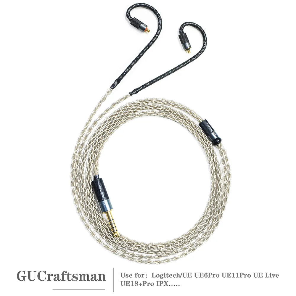 GUCraftsman 6N Single Crystal Silver Earphone Replacement Cables For Logitech/UE UE6Pro UE11Pro UE Live UE18+Pro IPX HiFiGo