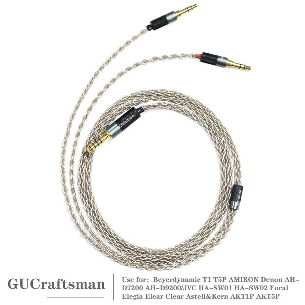 GUCraftsman 6N Single Crystal Silver Headphone Cable For Beyerdynamic T1 T5 2nd Amiron Clear Elear Elegia AH-D9200 AKT5P HA-SW02 headphone cable HiFiGo