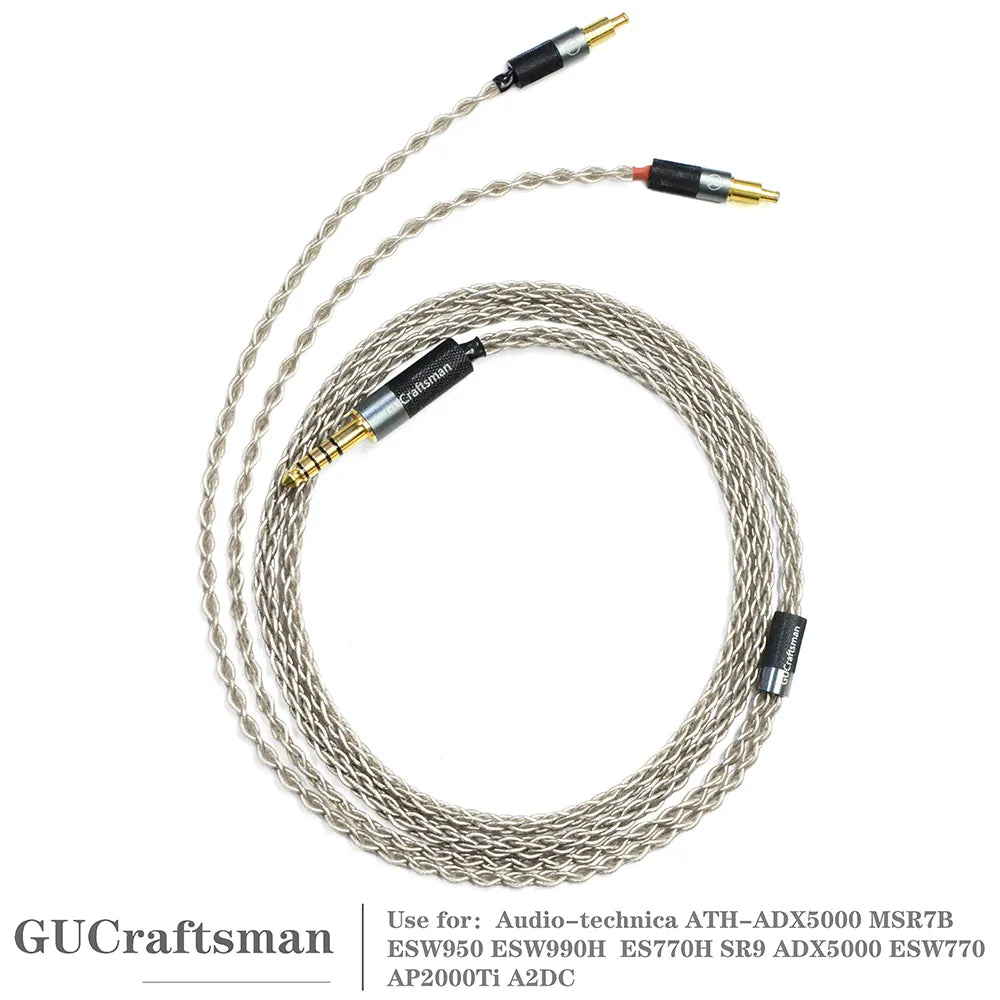 GUCraftsman 6N Single Crystal Silver Headphone Cables For Audio-technica ATH-ADX5000 MSR7B ESW950 ESW990H ES770H AP2000Ti A2DC HiFiGo