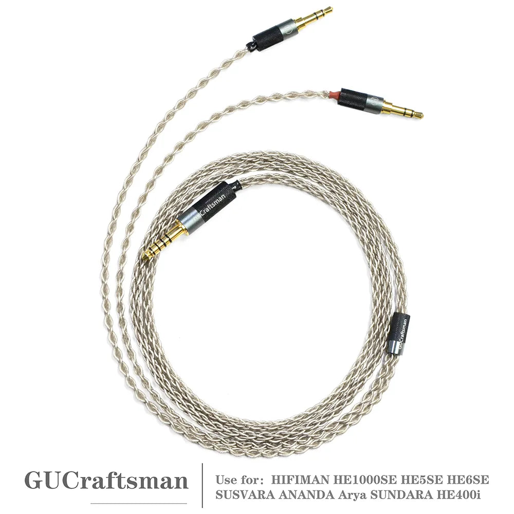 GUCraftsman 6N Single Crystal Silver Headphone Cables For HIFIMAN SUSVARA ANANDA Arya SUNDARA HE1000SE HE5SE HE6SE HiFiGo