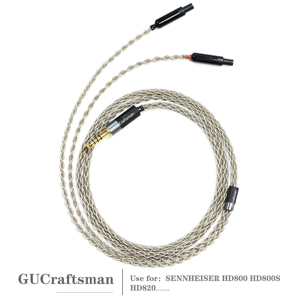 GUCraftsman 6N Single Crystal Silver Headphone Cables For SENNHEISER HD800 HD800S HD820 HiFiGo