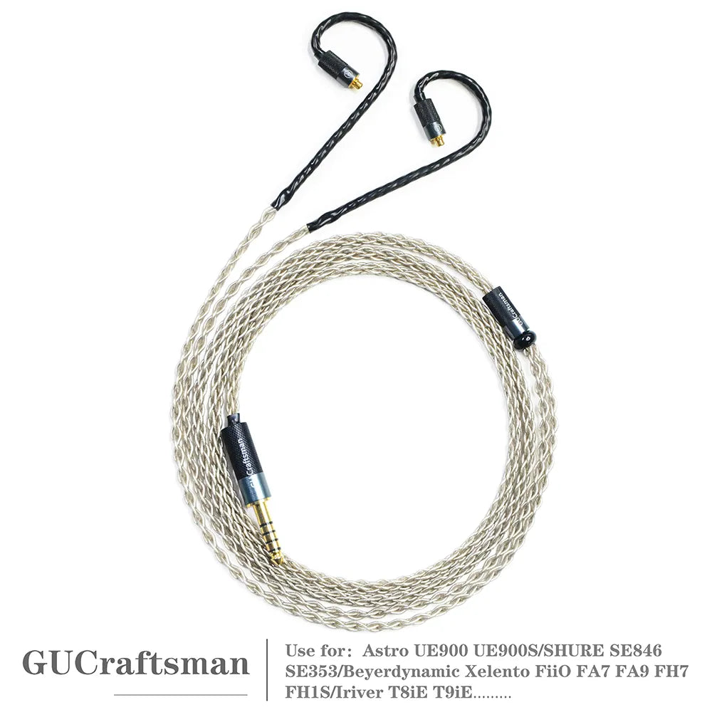 GUCraftsman 6N Single Crystal Silver MMCX Earphone Cables For SHURE SE846 Xelento Remote T8iE T9iE DK3001Pro UE900S HiFiGo