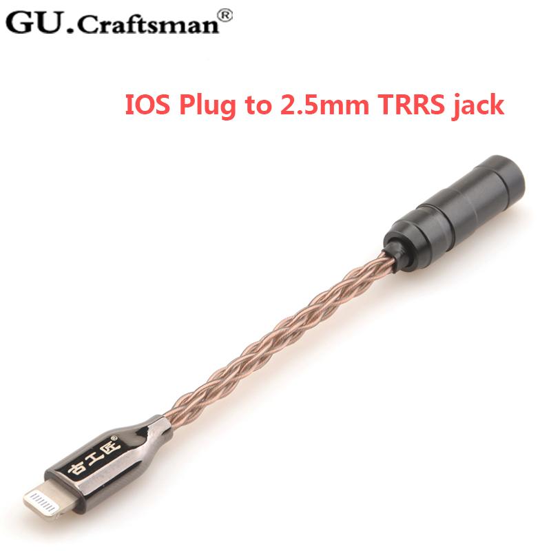 GUCraftsman 8core occ Copper Headphone Cable Adapter for iPhone11/8s Plus X Max/xr 8/11Pro Max to 2.5/4.4mm Balance HiFiGo