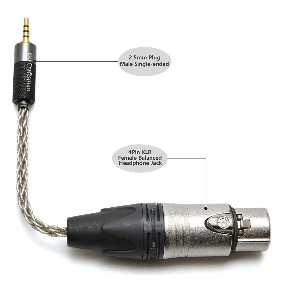 GUCraftsman Headphone Adapter Cable 6N Single Crystal Silver Headphone Jack Convert Cable for Audio Players HiFiGo