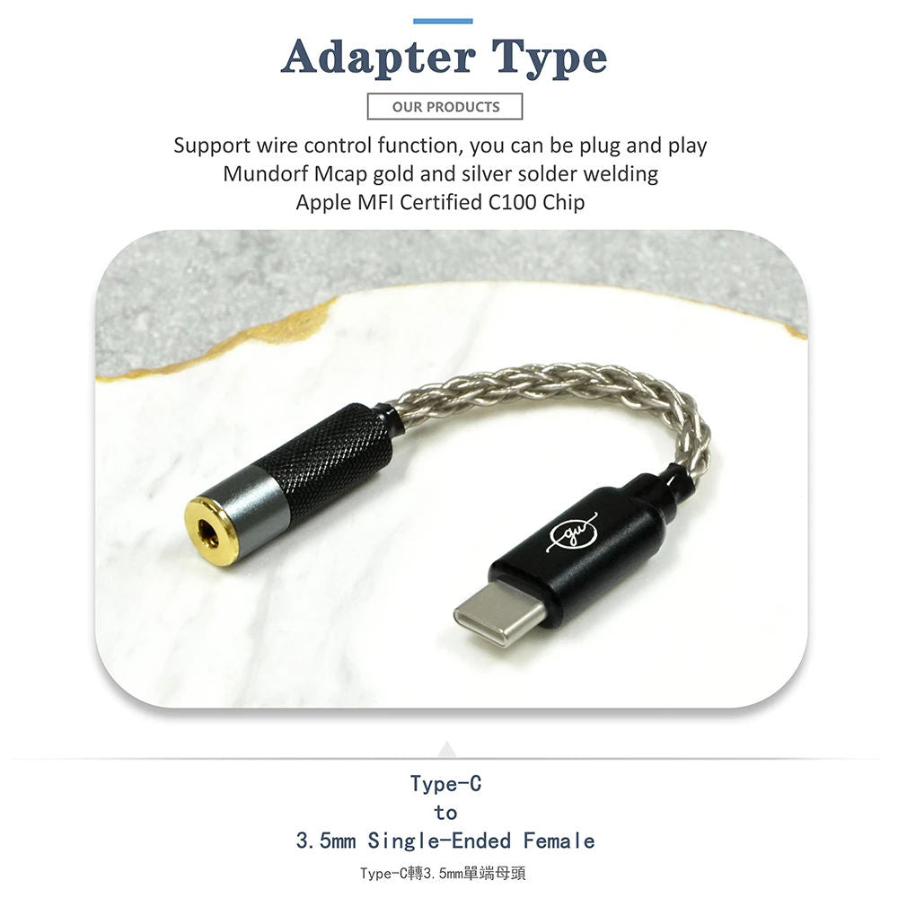 GUCraftsman HIFI USB Type-C to Jack 3.5/2.5/4.4 Cable Adapter For Android Mobile Phone Huawei Xiaomi Oppo Vivo SAMSUNG HiFiGo