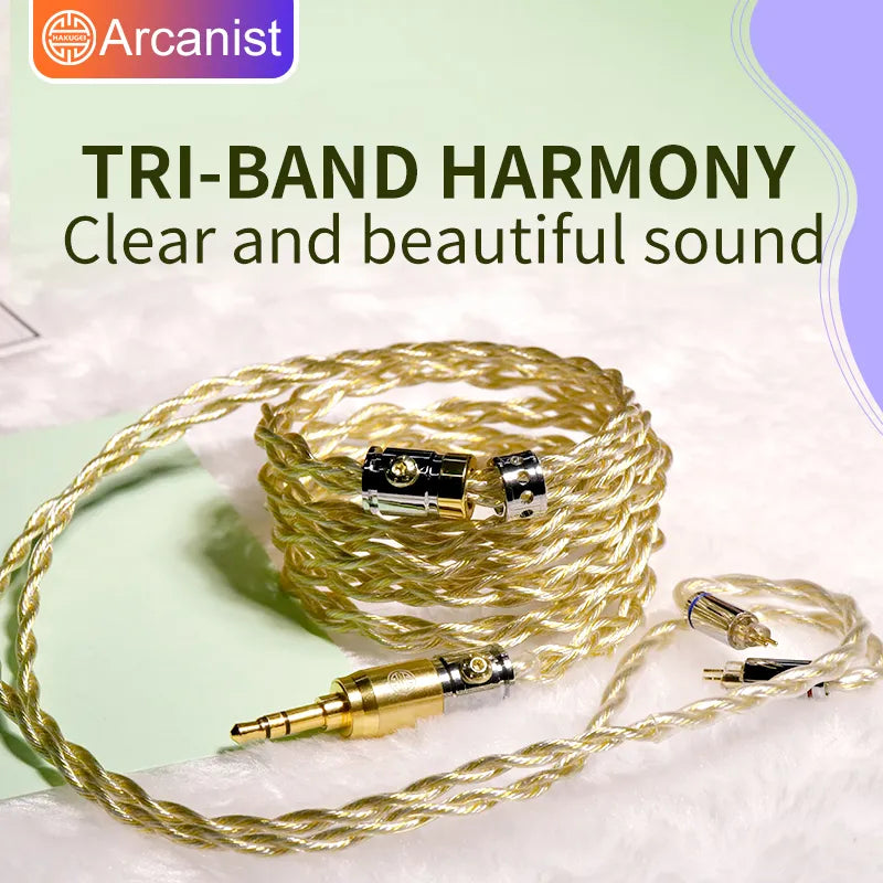 Hakugei Arcanist Gold Silver Copper Palladium Hybrid Upgrade Earphone Cable Earphone Cable HiFiGo