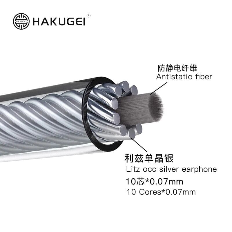 HAKUGEI Glass Fairy Litz 5N OCC Silver Upgrade Earphone Cable HiFiGo