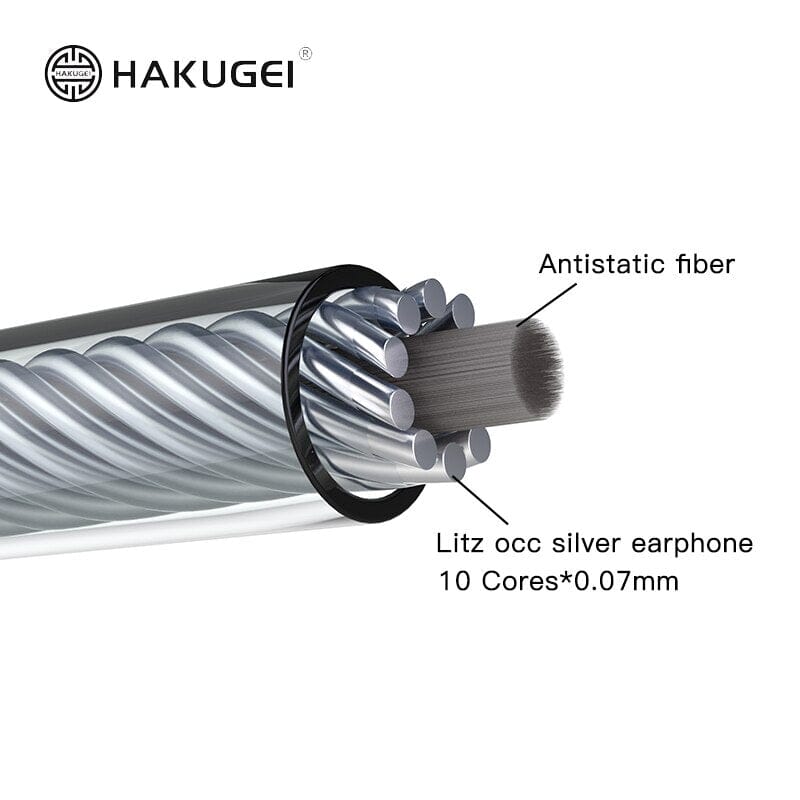 HAKUGEI Glass Fairy Litz Silver Earphone Cable 5 to 1 0.78 2Pin / MMCX HiFiGo