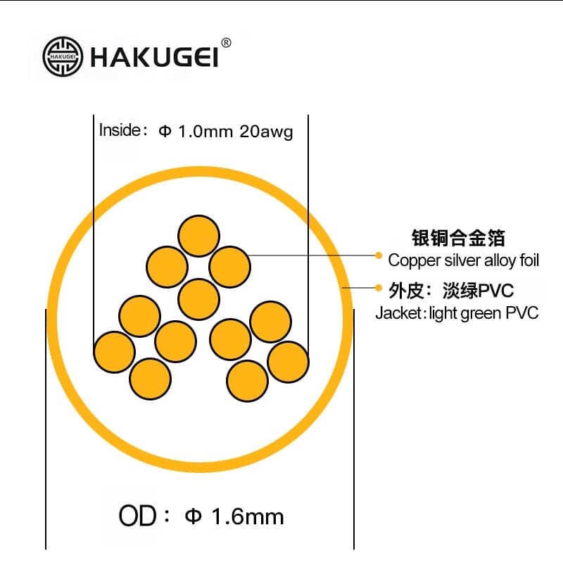 HAKUGEI Mona Lisa Copper Silver Alloy Earphone Cable 2.5 3.5 4.4 - 0.78 2Pin / MMCX HiFiGo