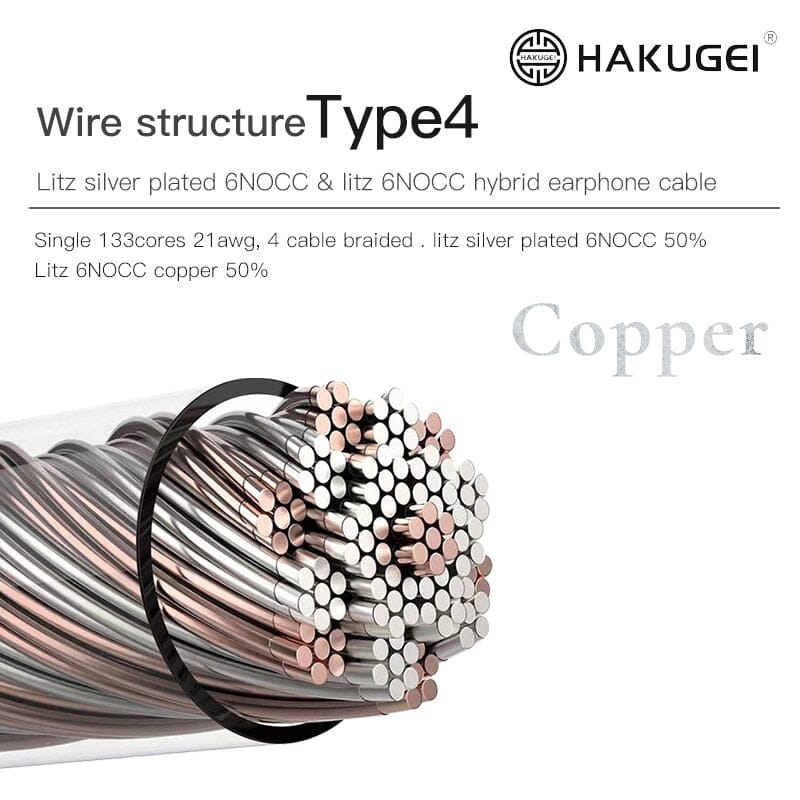 HAKUGEI Morning Litz Silver Plated 6NOCC & Litz 6NOCC Hybrid Earphone Cable 4.4 3.5 2.5 - 0.78 MMCX HiFiGo