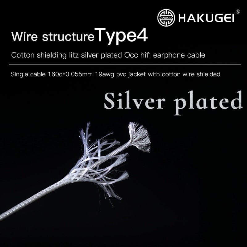 Hakugei Plume Cotton Shielding Litz Silver Plated Occ Earphone Cable 4.4 3.5 2.5 - 0.78 / MMCX Earphone Cable HiFiGo