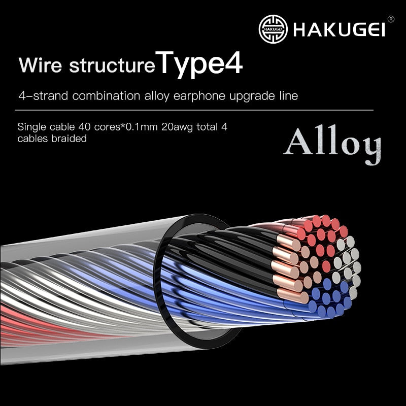 HAKUGEI Soul 4 Strands Litz 6N OCC Earphone Cable 4.4 3.5 2.5 - 0.78 MMCX QDC A2DC IE80 Earphone Cable HiFiGo