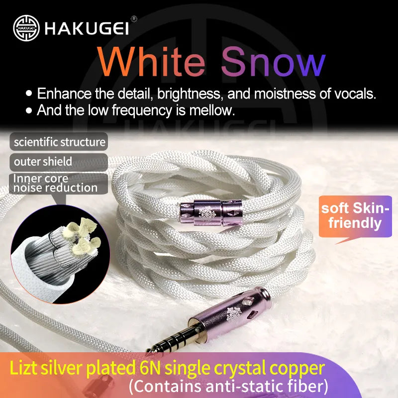 Hakugei White Snow Litz Silver-Plated 6N OCC Headphone Upgrade Cable Earphone Cable HiFiGo