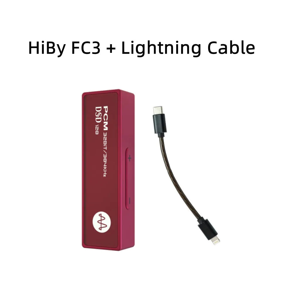 HiBy FC3 Portable MQA USB DAC Headphone Amplifier Headphone Amplifier HiFiGo Red+Lightning Cable