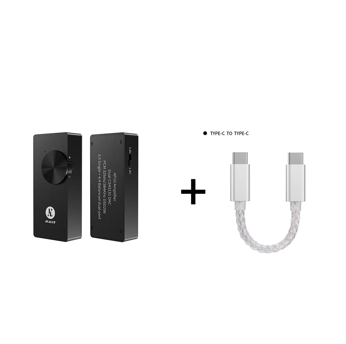JCALLY AP10 Portable DAC Amplifier With Dual CS43131 DAC Chip Phones AMP Supports 3.5mm/4.4mm HiFiGo Black AP10 + USB to Type-C Cable