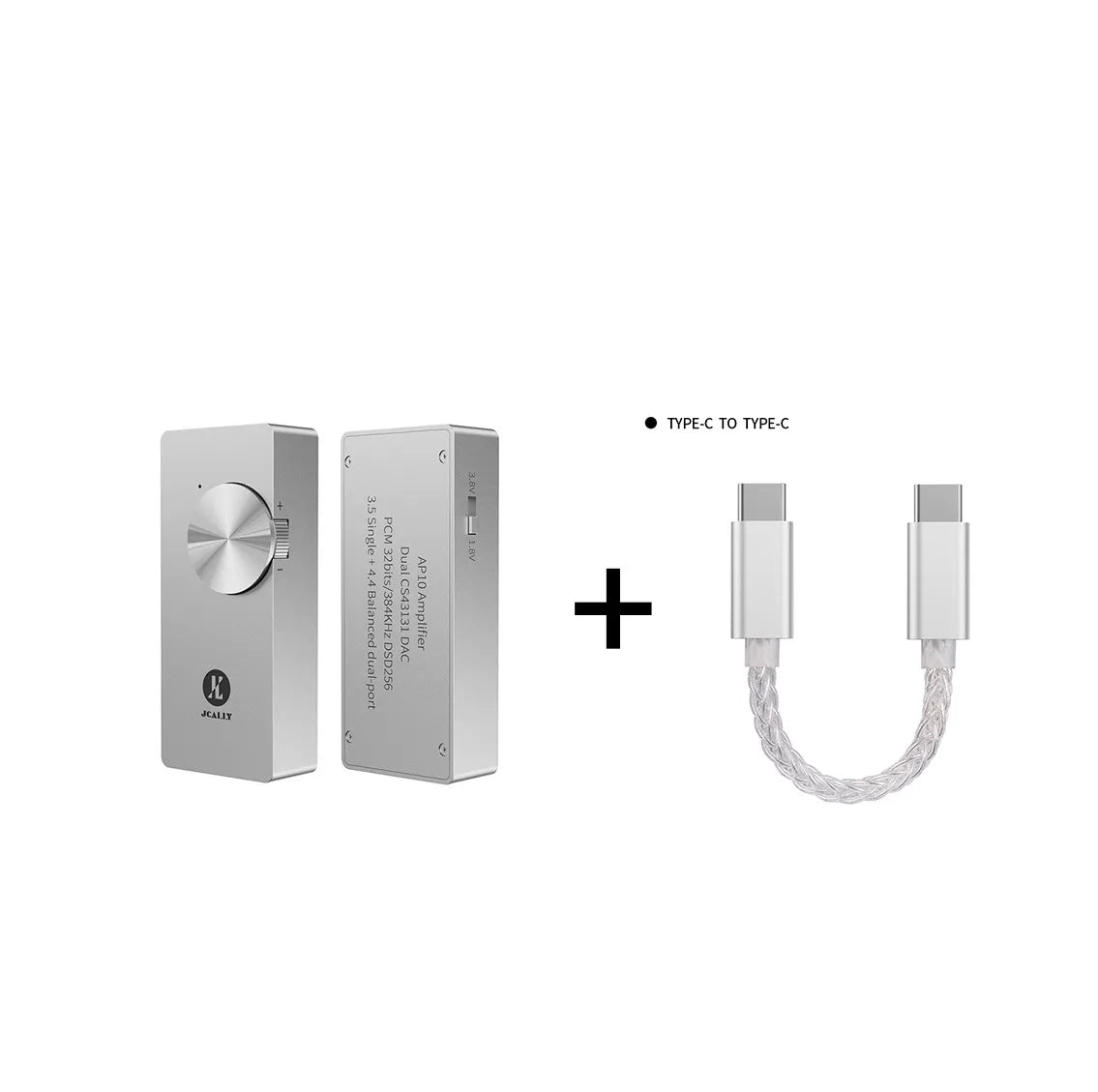 JCALLY AP10 Portable DAC Amplifier With Dual CS43131 DAC Chip Phones AMP Supports 3.5mm/4.4mm HiFiGo Silver AP10 Without Cable + Type-C to Type-C Cable