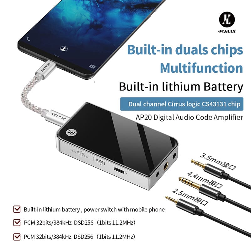 JCALLY AP20 Dual DAC Chip Built-in Lithium Battery Portable DAC & Amplifier HiFiGo
