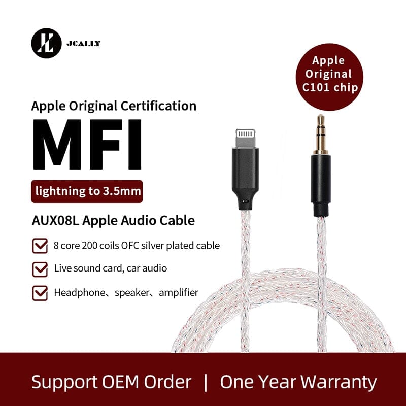 JCALLY AUX08L C101 Chip 8 Cores Lightning To 3.5mm Audio cable HiFiGo