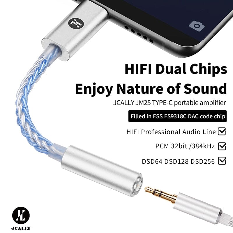 JCALLY JM25 Type-C DAC Digital Audio Portable Decoding AMP Hifi Earphone Cable HiFiGo