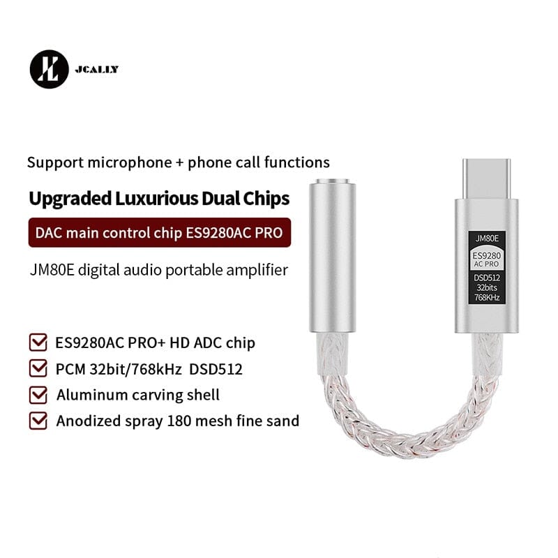 JCALLY JM80E Digital Audio Portable DAC & AMP With Type-C To 3.5mm Support Mic Phone Call HiFiGo