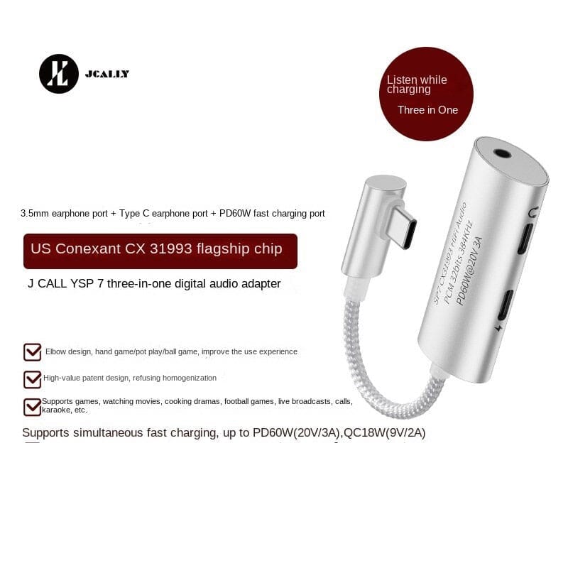 JCALLY SP7 New Upgraded 3-in-1 Digital Audio Adapter Portable DAC & Amplifier HiFiGo SP7 Silver