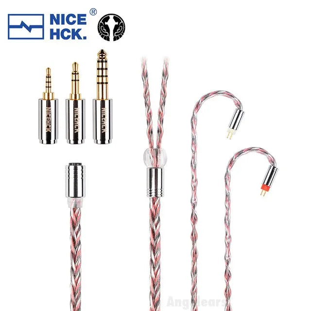 NiceHCK Tricolor Flagship 7N Silver Plated OCC+Graphene OCC Earphone Cable 3-in-1 Detachable Plug HiFiGo Red-0.78 2PIN 
