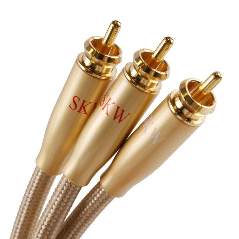 SKW Audio Cable 2RCA To 1RCA Male To Male 6N OCC With 24K Gold-plated for CD Car Subwoofer Amplifier Audio Cable HiFiGo