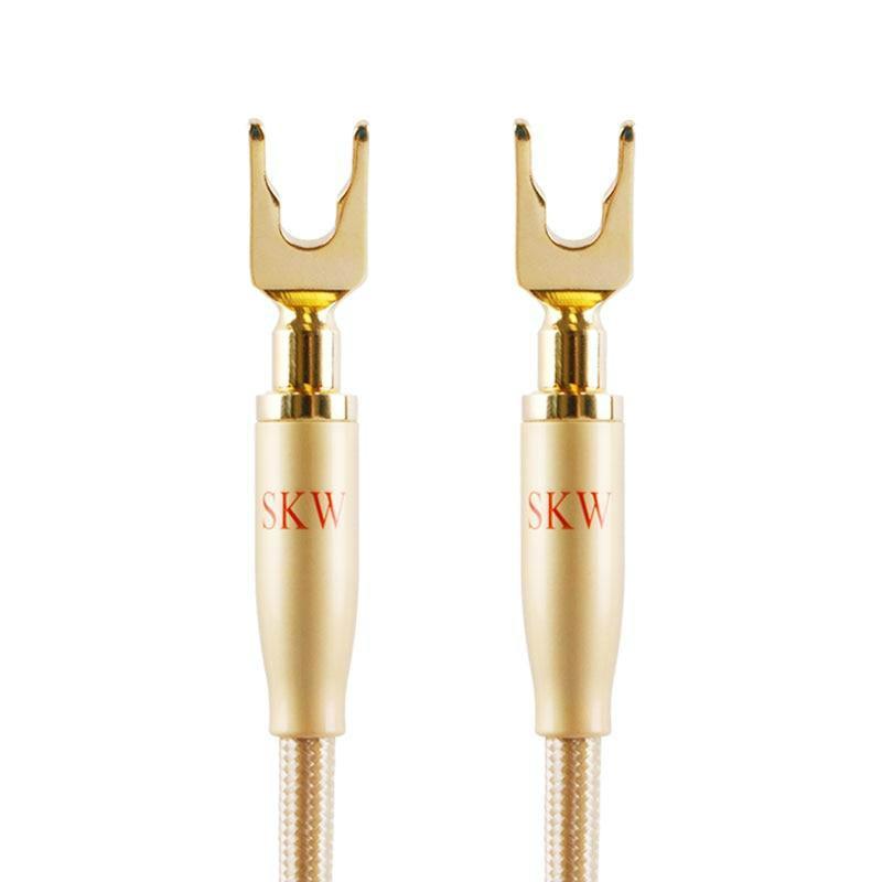 SKW HIFI Audio Cable 6N OCC Spade+Banana Terminal Audiophile Speaker Cord for HIFI Amplifier Home Theater 1 Pair Audio Cable HiFiGo