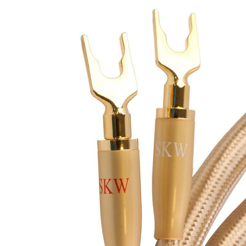 SKW HIFI Audio Cable 6N OCC Spade+Banana Terminal Audiophile Speaker Cord for HIFI Amplifier Home Theater 1 Pair Audio Cable HiFiGo